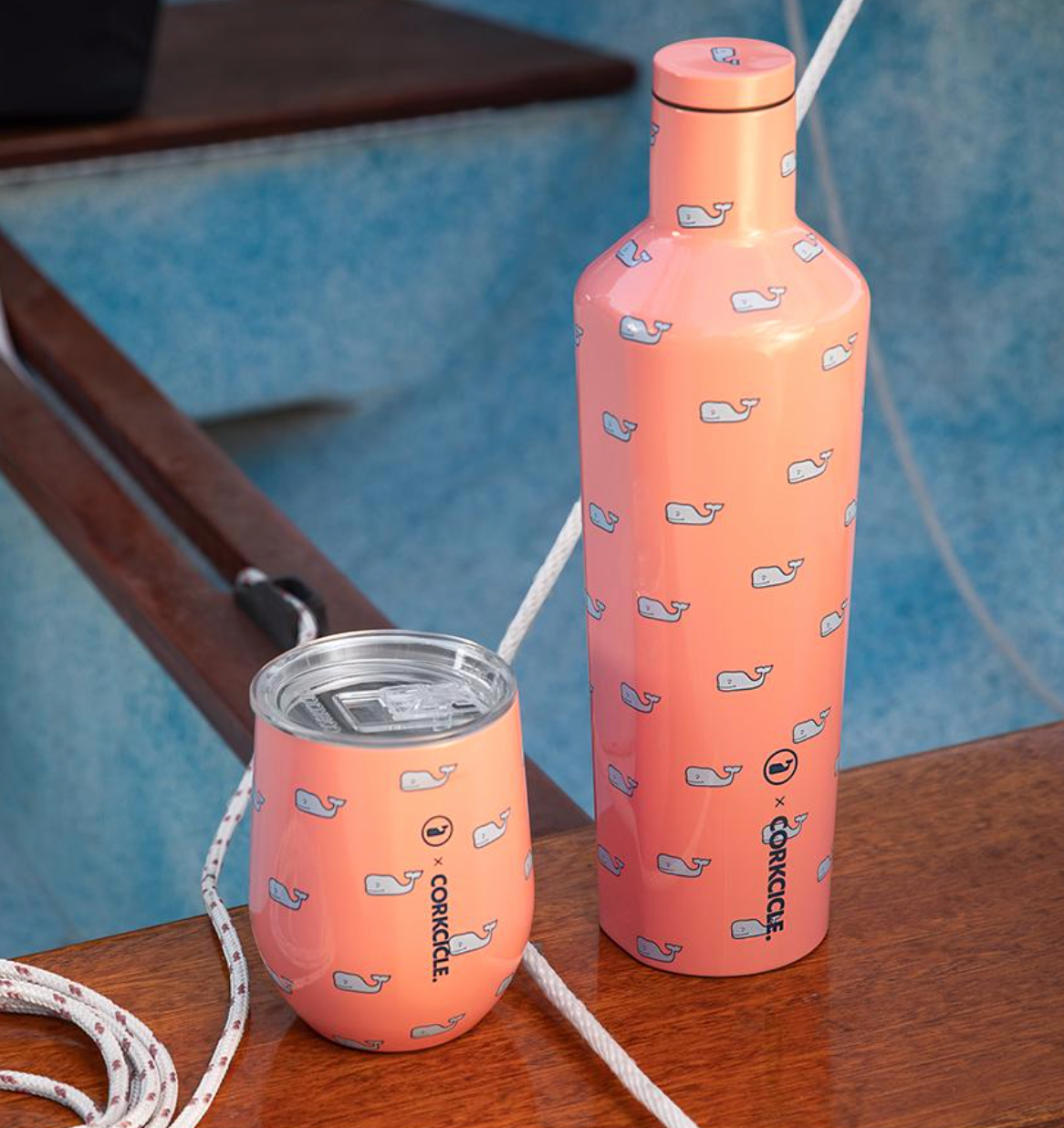 Corkcicle Stemless Cup 12oz Vineyard Vines Whales Repeat Blue Heron Gifts Boutique